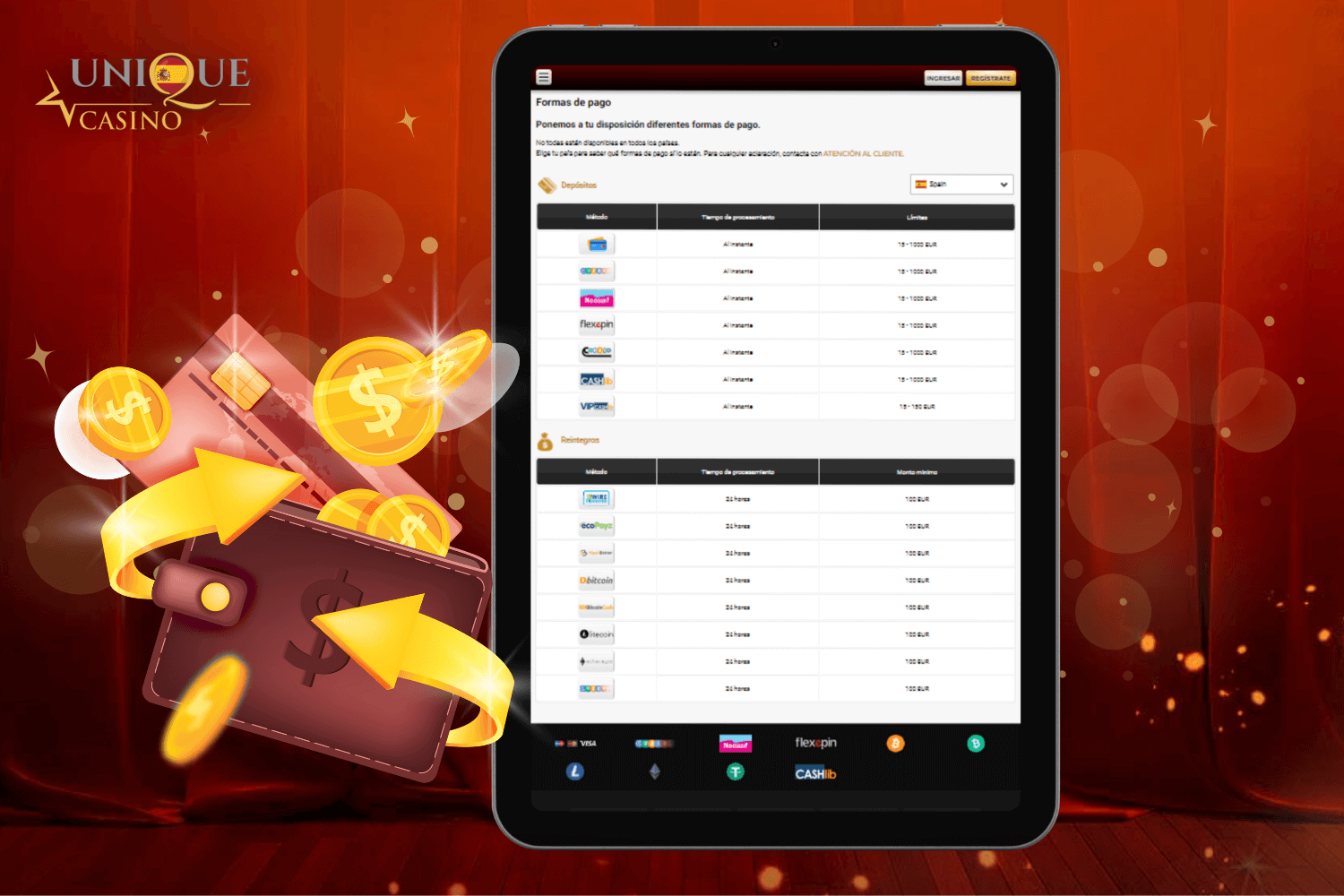 Métodos de pago seguros en Unique Casino España