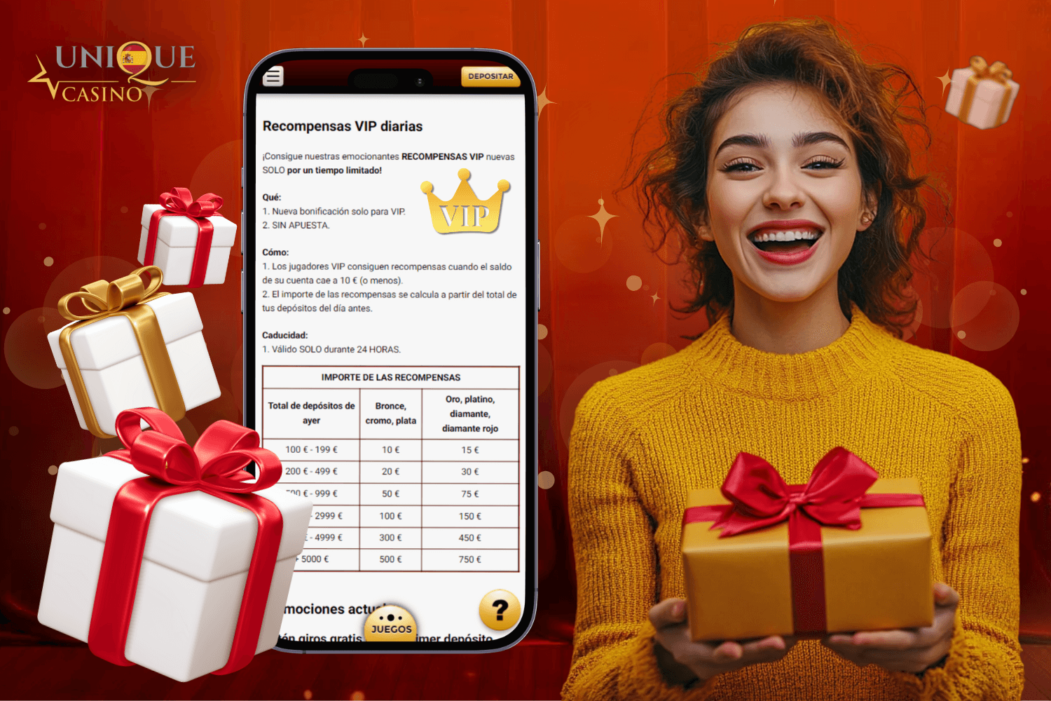 Beneficios diarios exclusivos para miembros VIP en Unique Casino España